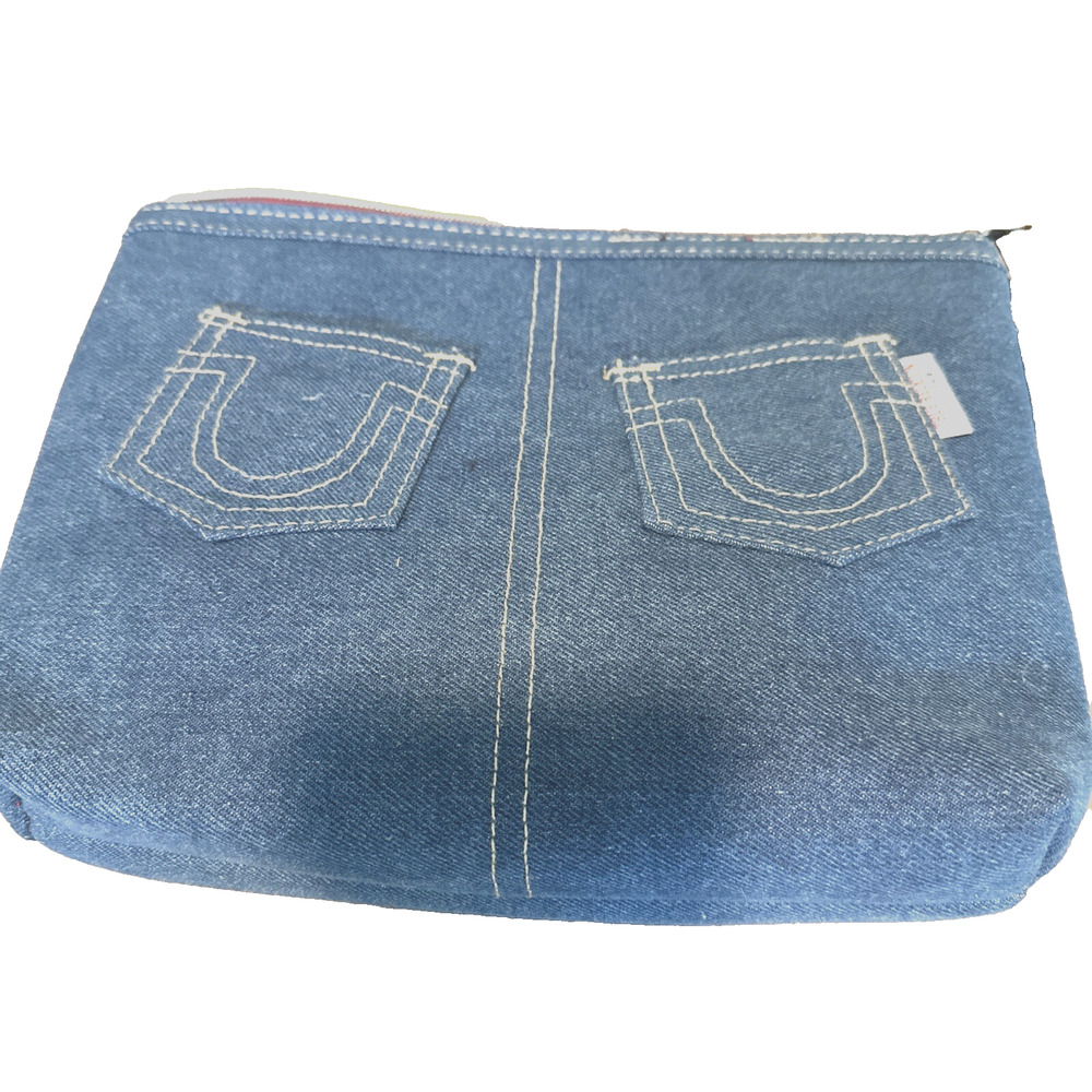 True Religion Front Pockets Cosmetics Bag In Denim.